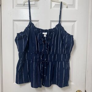 AVA & VIV Babydoll Tank Top Navy Blue White Striped Women's Plus Size 3X NWT
